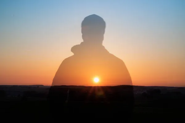 Man Transparent Silhouette Background Beautiful Sunset — Stock Photo, Image
