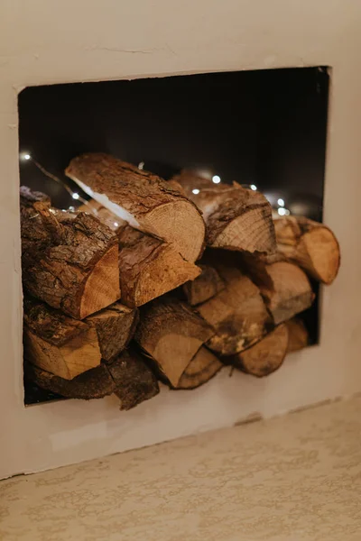 Eine Nahaufnahme Von Feuerholz Kamin — Stockfoto