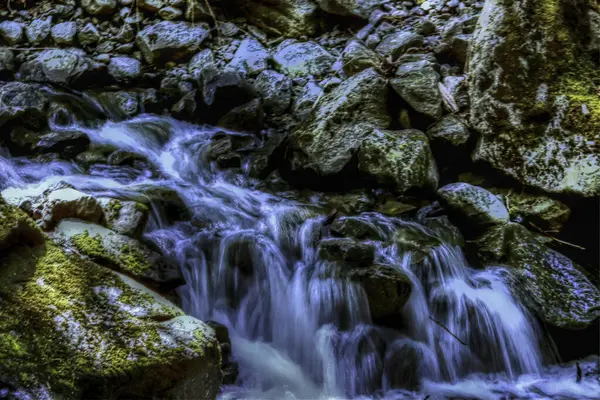 Una Splendida Vista Sul Torrente Acqua Circondato Rocce — Foto Stock