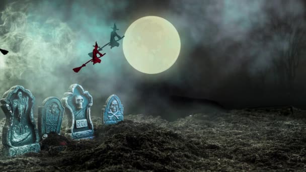 Halloween Hintergrund Mit Gruselgespenst Und Mond — Stockvideo