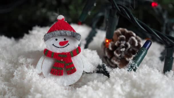 Bonhomme Neige Avec Décoration Noël Sur Fond Neige — Video