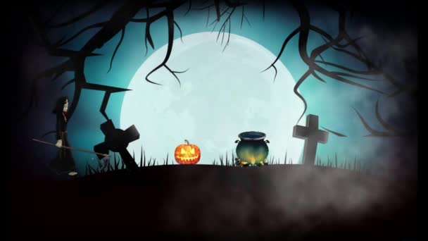 Halloween Hintergrund Mit Hexe Und Kürbis — Stockvideo