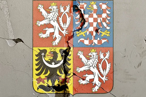 Ein Tschechisches Wappen Auf Verwittertem Felsgrund — Stockfoto