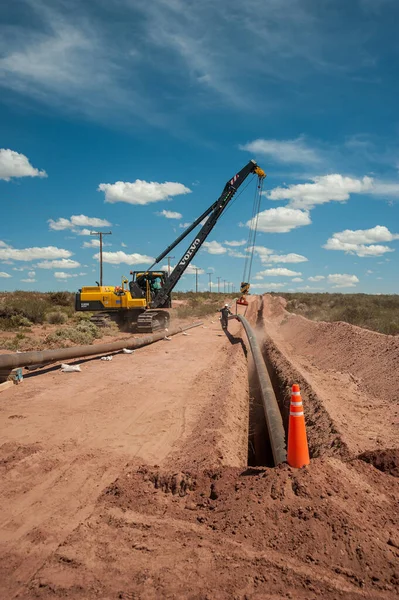 Vaca Muerta Argentina Nov 2015 Bouw Van Een Gaspijpleiding Vaca — Stockfoto