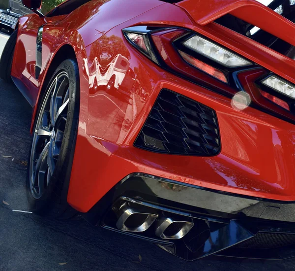 Fresno Zjednoczone Państwa Paź 2021 Zbliżenie Nowości Red Corvette Chevrolet — Zdjęcie stockowe
