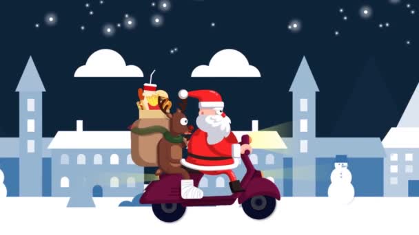 Święty Mikołaj Jadący Skuterze Prezentami — Wideo stockowe