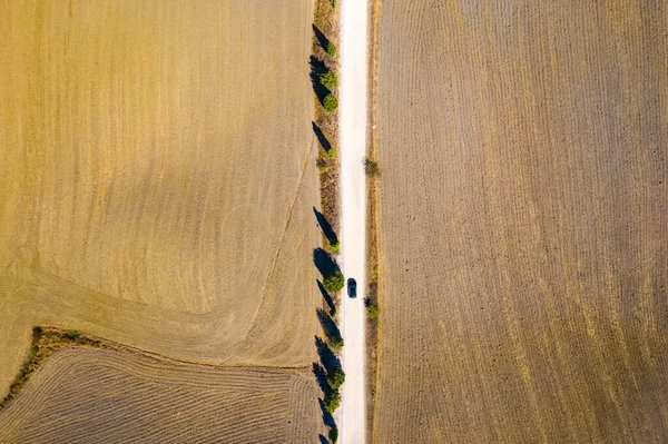 Luftaufnahme Einer Straße Auf Landwirtschaftlichen Feldern — Stockfoto