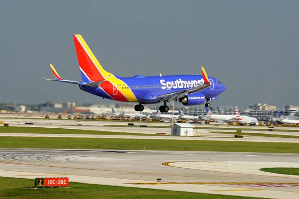 Chicago Spojené Státy 2021 Výstřel Letadla Boeing 737 Společnosti Southwest — Stock fotografie