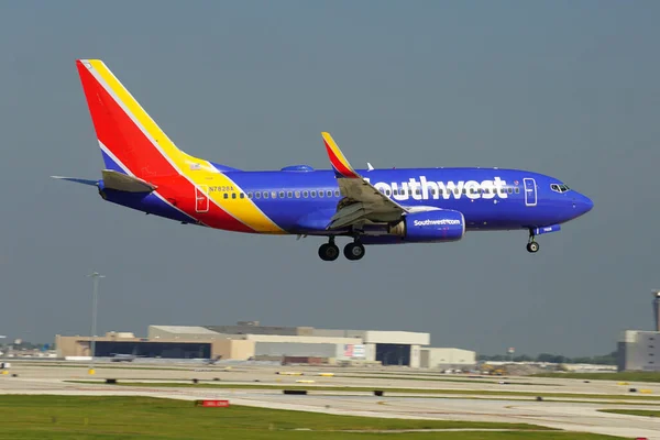 Chicago Spojené Státy 2021 Výstřel Letadla Boeing 737 Společnosti Southwest — Stock fotografie