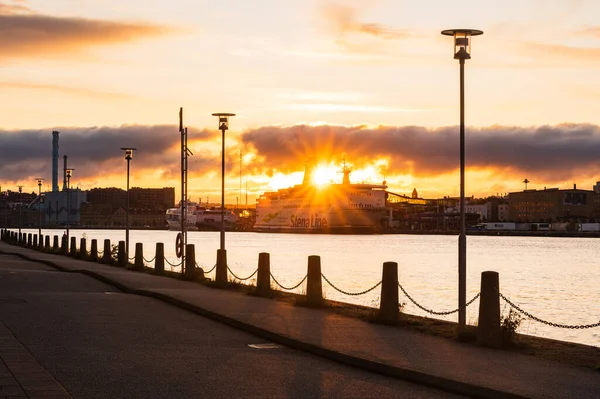 Gothenburg Sweden Oct 2021 Sunrise Ship Harbor Sweden — Stock Photo, Image