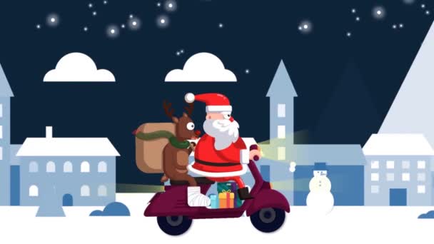 Święty Mikołaj Jeździ Skuterze Mieście — Wideo stockowe