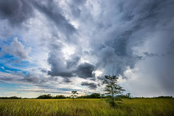 Uma Bela Paisagem Nublada Sobre Campo — Fotografia de Stock