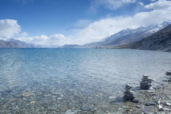 Krajobraz Jeziora Pangong Tso Ladakh Indyjska Himalajnia — Zdjęcie stockowe