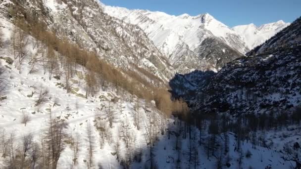 Beautiful Snowy Mountain Landscape Blue Sky Background Alps Snow Covered — Stock Video