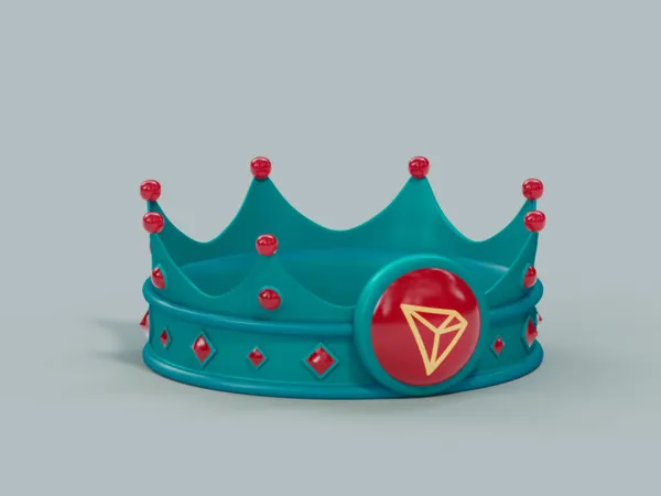 Rendering Stylized Royalty Crown Tron Coin Symbol Cryptocurrency — Stock Photo, Image