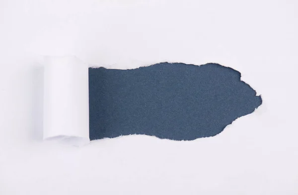 White Torn Paper Blue Background Empty Copy Space Text Ripped — Fotografia de Stock