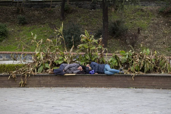 イスタンブール トルコ 2021年10月27日 トルコの湖の近くで2人の男性が外で寝てリラックス — ストック写真