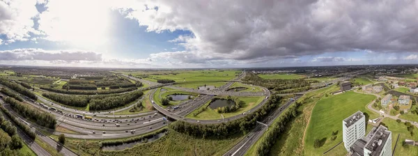 Super Wide Aerial View Traffic Intersection Oudenrijn Dutch Landscape Dramatic — Stok fotoğraf