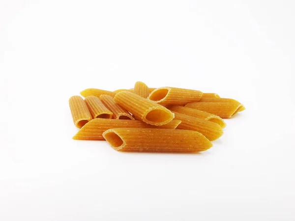 Närbild Penne Pasta Isolerad Vit Bakgrund — Stockfoto