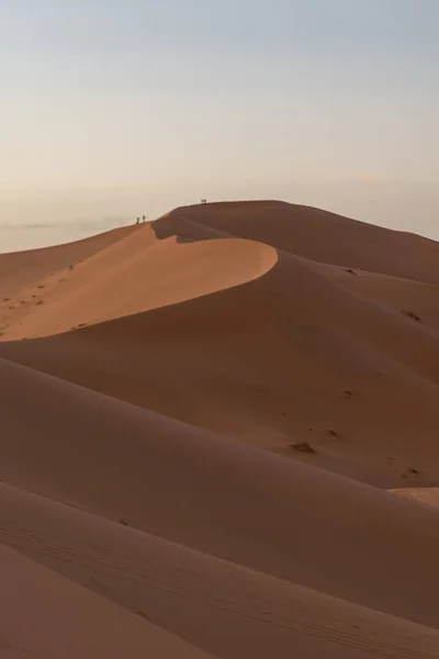 Nagy Homokdűnék Mintázata Emberekkel Láthatáron Szaharában — Stock Fotó
