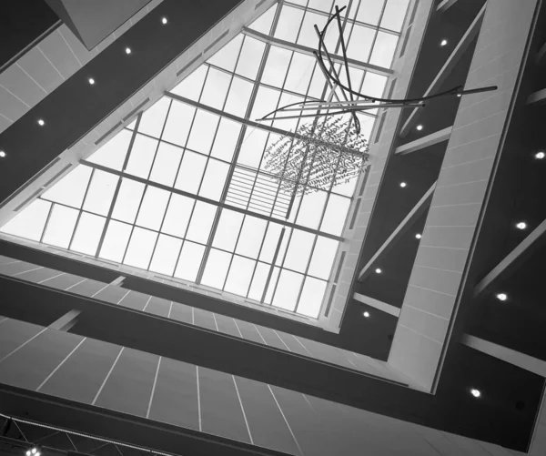Низькокутний Знімок Сучасної Будівлі Скляною Стелею — стокове фото