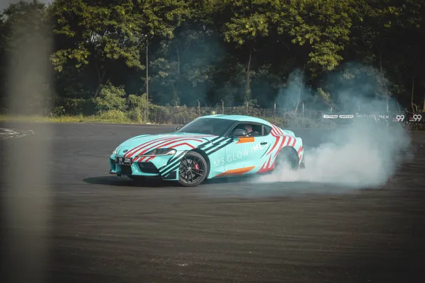 Tangerang Indonesia Ιούνιος 2021 Ένα Toyota Supra Drift Έναν Αγώνα — Φωτογραφία Αρχείου