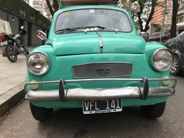 부에노스아이레스 Argentina Sep 2021 Old Azure Colored Turquoise Fiat Street — 스톡 사진