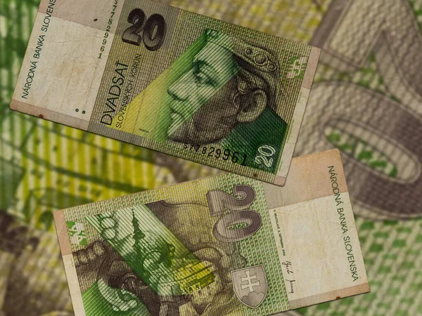 Een Overheadshot Van Slowaakse Koruna Bankbiljetten — Stockfoto