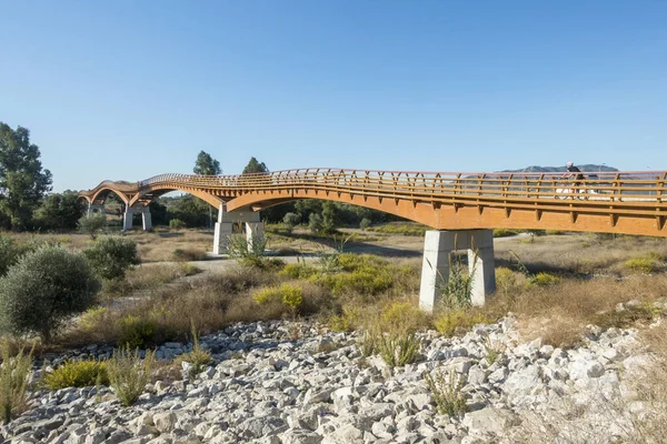 Malaga Spain 2021年10月20日 Senda Litoral Wooden Boardwalk Bridge Walkway Guadalhorce — 图库照片