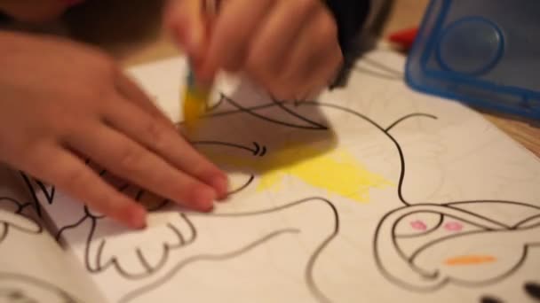 Closeup Footage Child Coloring Book — Video Stock
