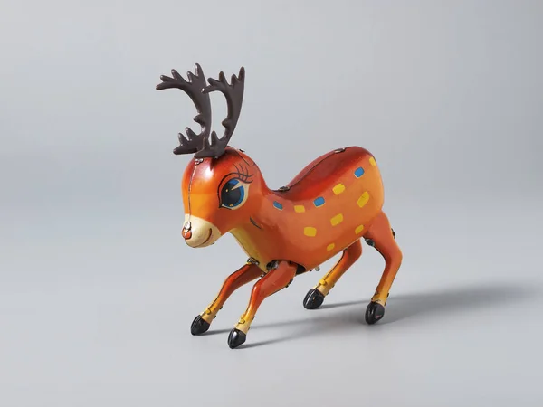 Closeup Toy Reindeer White Surface — стоковое фото