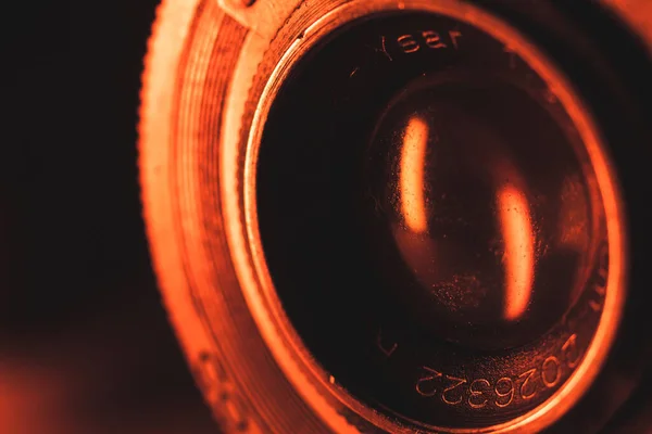 Macro Shot Camera Lens Orange Light — стоковое фото
