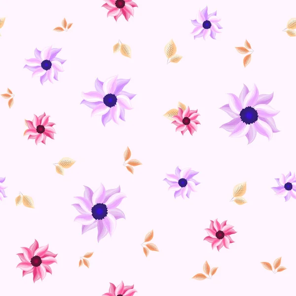 Seamless Floral Patterned Background Orange Leaves Purple Flowers — стоковое фото