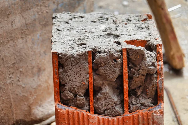 Closeup Material Brick Wall Industrial Area Building Construction — Stock Photo, Image