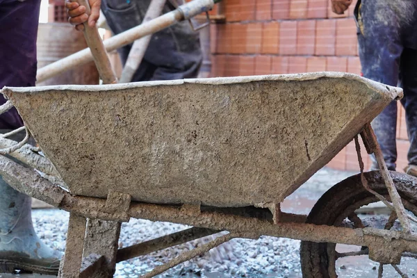 Closeup Rusty Cart Industrial Area Building Construction — Stock Photo, Image