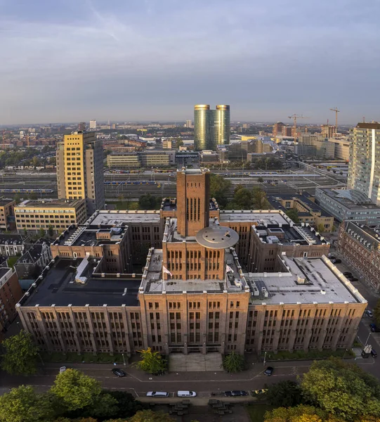 Square Panorama Dutch Railway Bricked Office Building Inktpot Ufo Structure — Φωτογραφία Αρχείου