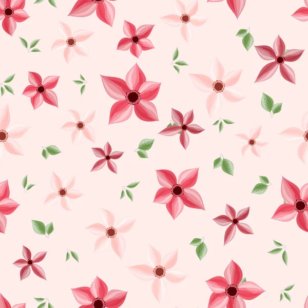 Fondo Estampado Floral Sin Costuras Hojas Verdes Flores Rojas — Foto de Stock