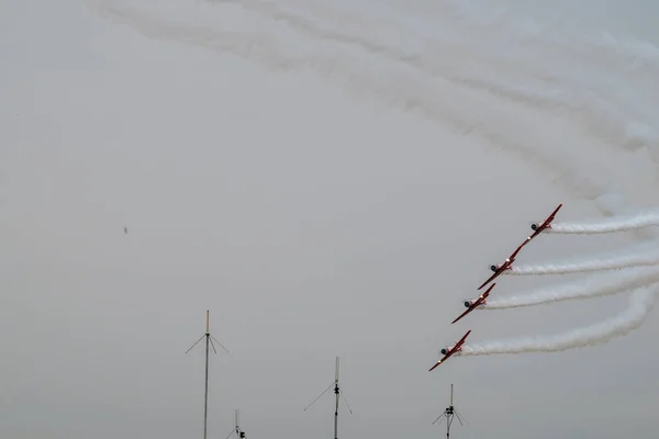 Group Flying Aircraft Cloudy Sky Airshow — Stock Photo, Image