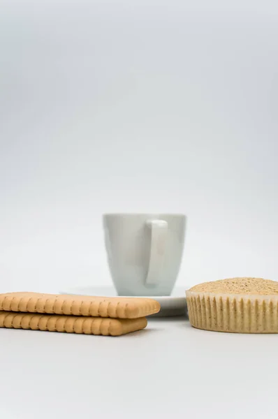 Café Ristretto Caliente Negro Una Taza Gres Blanco Con Plato — Foto de Stock