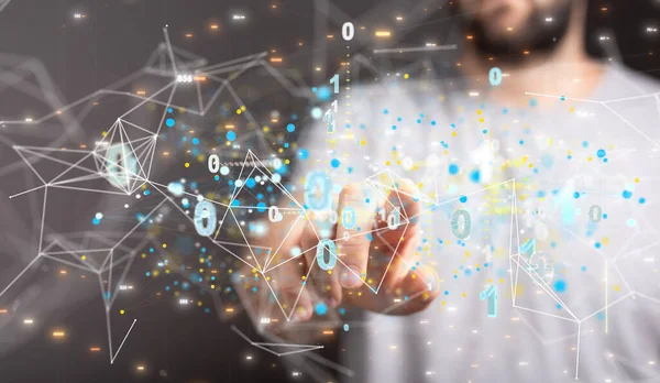이진수를 연결하는 사람을 가리키는 렌더링 의사소통의 — 스톡 사진