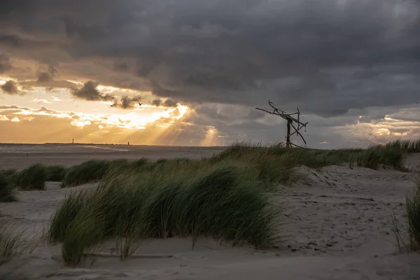 Ciel Nuageux Sur Mer Plage Coucher Soleil — Photo