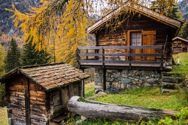 Vallorcine France Nov 2020 Rural House Forest Fall Colors Haute Stock Picture