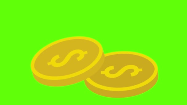 Dolarové Mince Zelená Obrazovka Animace Pro Vfx — Stock video
