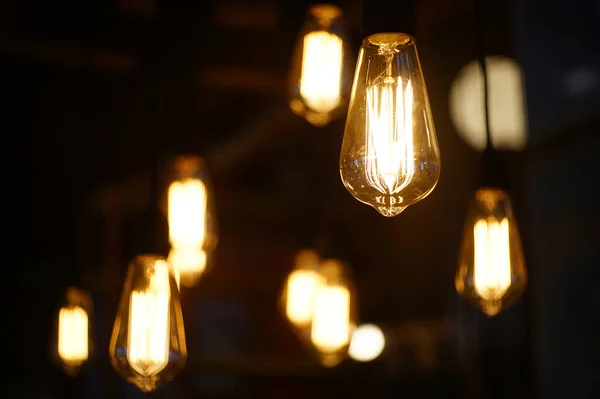 Closeup Shot Light Bulbs Darkness — стоковое фото
