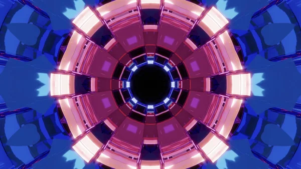 Renderowanie Futurystycznej Tapety Sci Abstrakcyjnymi Geometrycznymi Kształtami Niebieskimi Fioletowymi Diodami — Zdjęcie stockowe