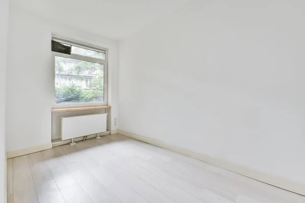 Beautiful Image Empty Room Heating Radiator Window White Interior Design — Zdjęcie stockowe