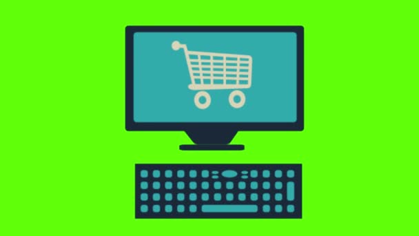 Icono Del Carrito Compras Ilustración Plana Computadora Portátil Con Iconos — Vídeos de Stock