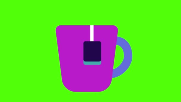 Mavi Arka Planda Yeşil Çay Bardağı Simgesi Izole Edildi Minimalizm — Stok video