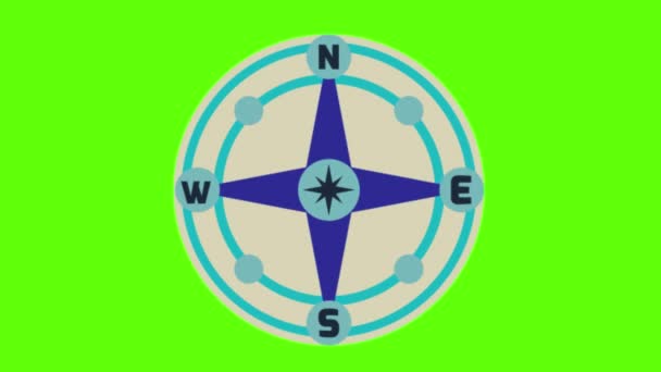 Zelený Kompas Ikona Izolované Modrém Pozadí Symbol Větrné Růžice Abstraktní — Stock video