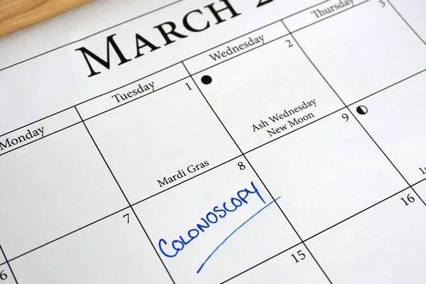 Colonoscopie Gepland Een Kalender Maart Dat Colorectal Cancer Awareness Maand — Stockfoto